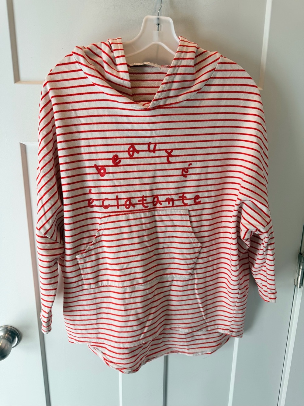 Traveler Large Red White Striped Oversized Hoodie Nautical Coastal Pullover